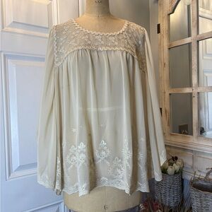 Relativity Elegant Cream Sheer Romantic Boho Chic Lace Women's Top Size 2X NWT